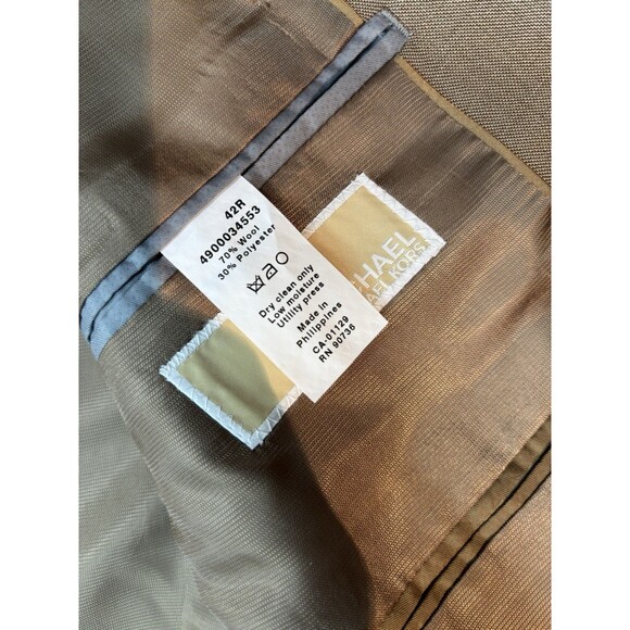 Michael Kors, Macy's Wool Blend mens suit (Pants & Blazer) tan 42 R blazer - Picture 14 of 16